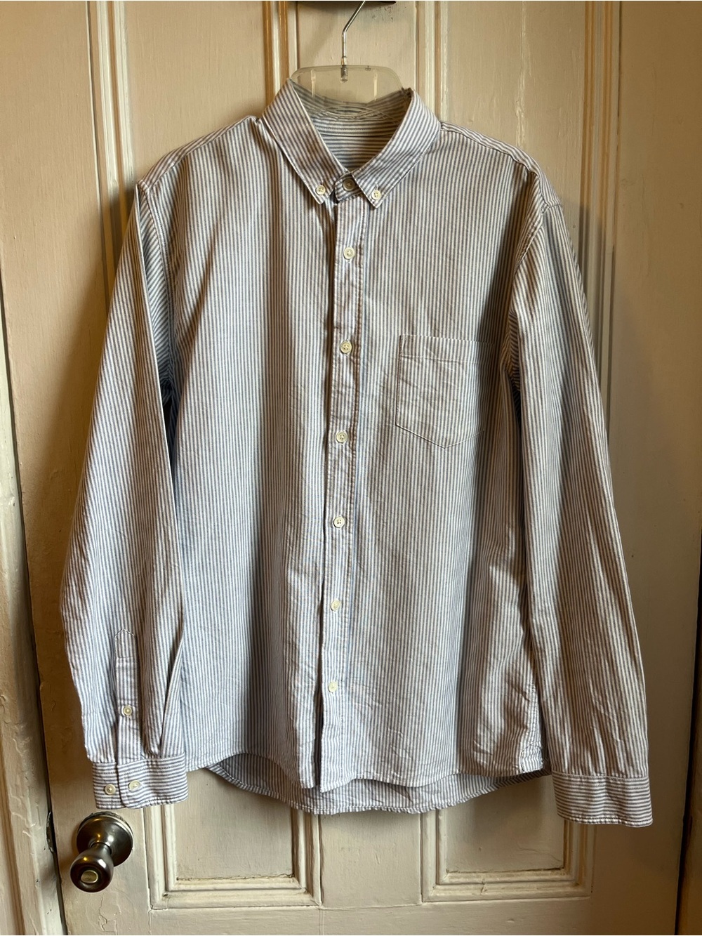Men's Casual Button-Down Shirt - Blue & White Stripe